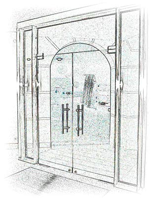 Die Glastür als Eingangsbereich